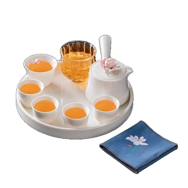 Roze met de hand geperst bloemenreistheeservies, draagbare keramische theepotbeker, luxe geschenkdoos voor het zetten van buiten