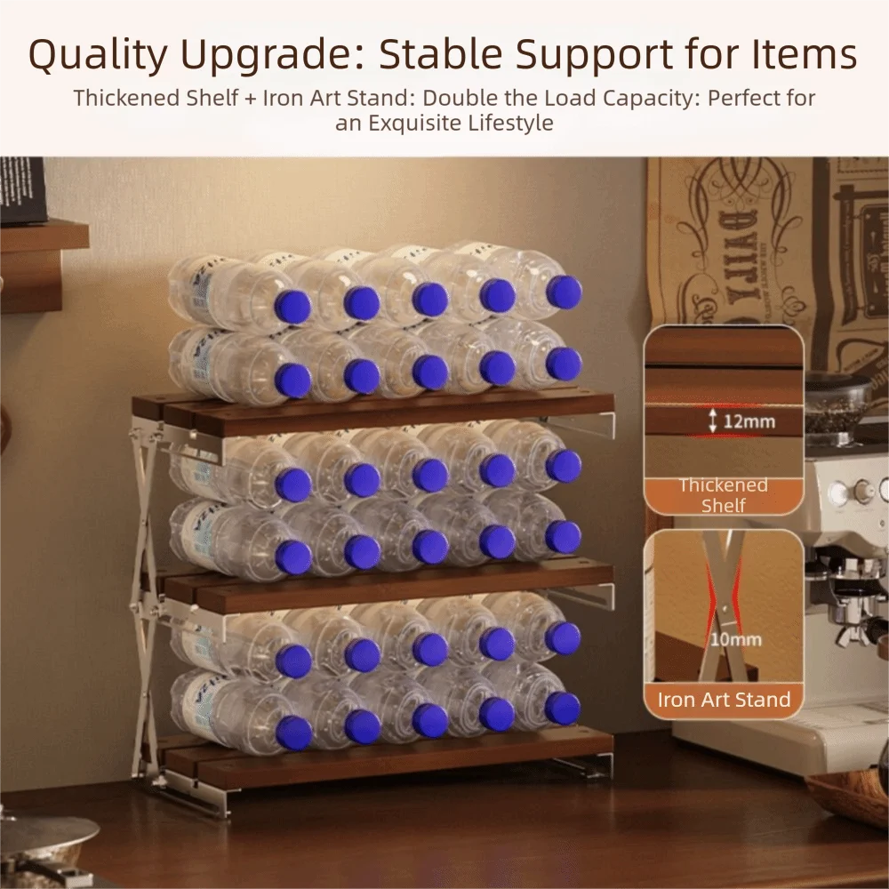 Foldable Design Tabletop Shelf Solid Wood Space Saving Cup Storage Rack Multi-Tier Layered Storage Mug Display Shelf Dual Use
