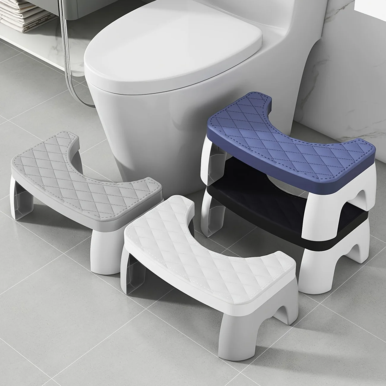 Adjustable Non-Slip Squat Stool for Toilet, Bathroom Step Stool with Anti-Skid Base - Portable & Space-Saving for Home/Travel