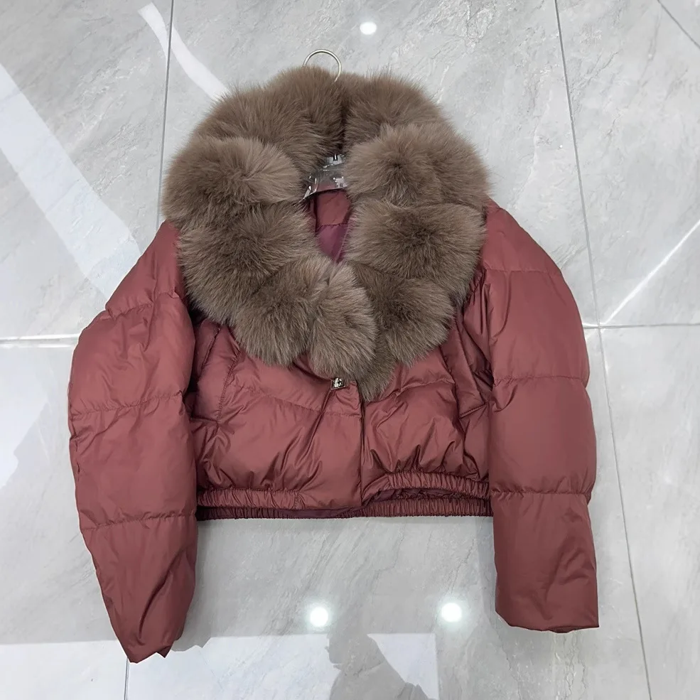 Короткая куртка-пуховик, новая толстая большая куртка из натурального лисьего меха, женская осенне-зимняя женская белая куртка на утином пуху