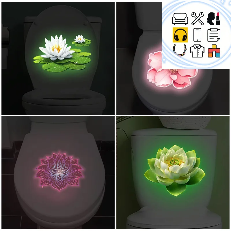 Glow-In-The-Dark Lotus Toilet Stickers Removable Self-Adhesive Bathroom Decor Decals Wall Sticker Home Decor Toilet Seat Sticker