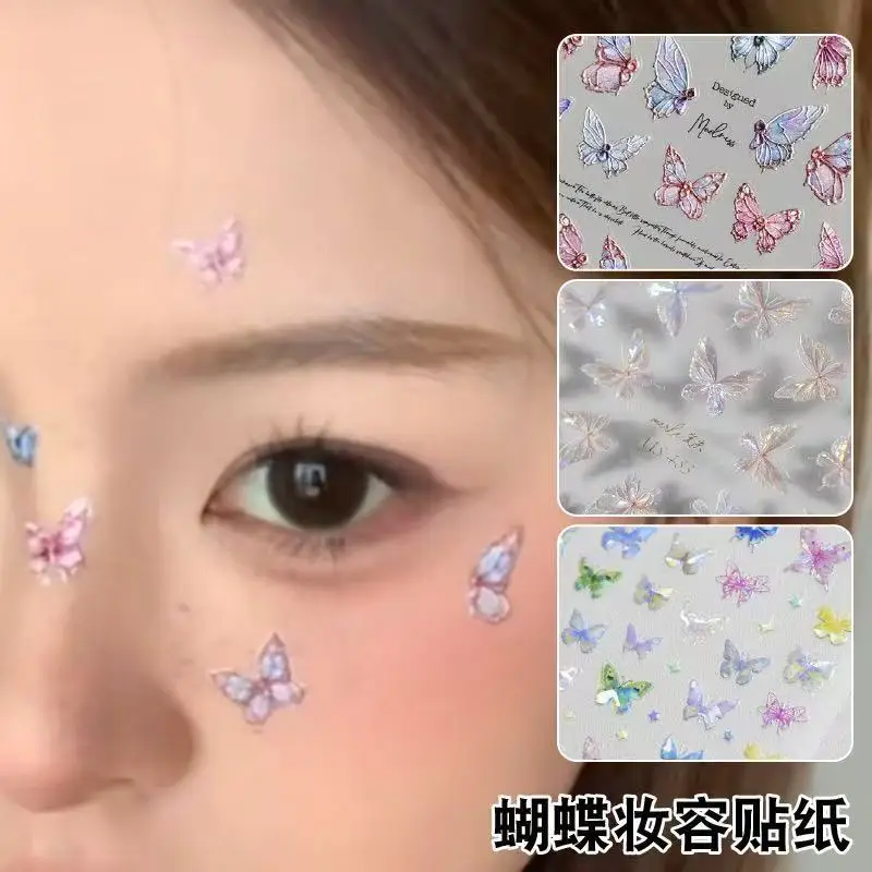

3D Relief Butterfly Shell Luster Rose Nail Stickers Holographic Dreamy Self Adhesive Decals for Manicure DIY