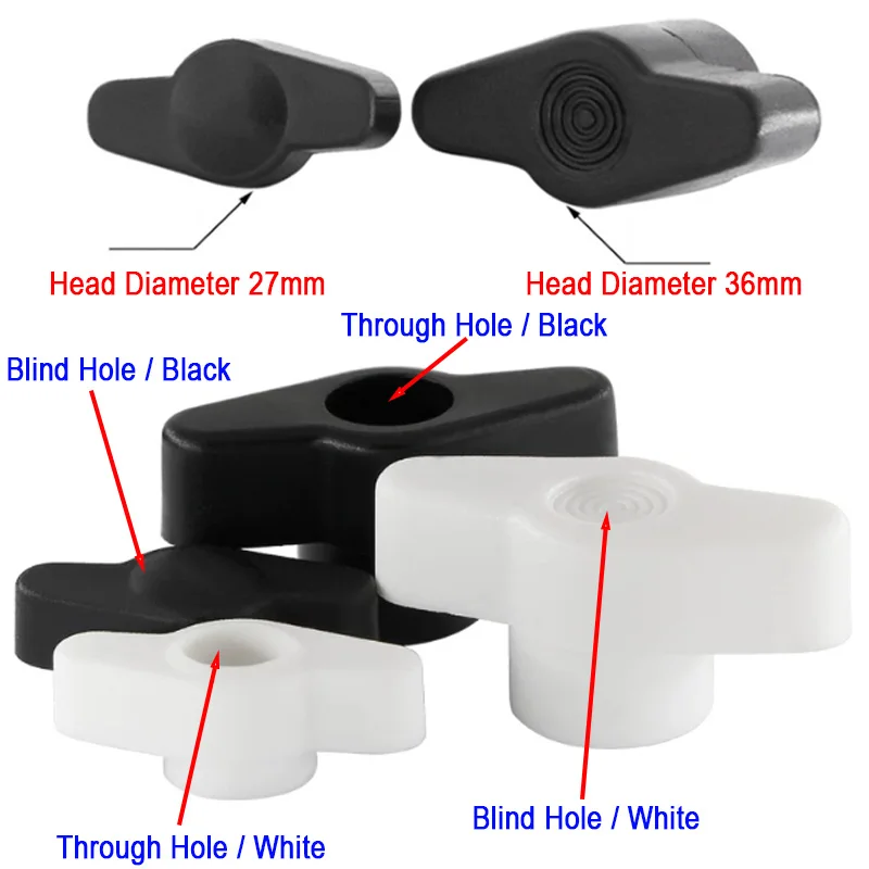 M4 M5 M6 M8 T Type Plum Bakelite Hand Tighten Nuts Butterfly Plastic Head Hand Knob Nut Through Hole/Blind Hole Head Dia 27/36mm