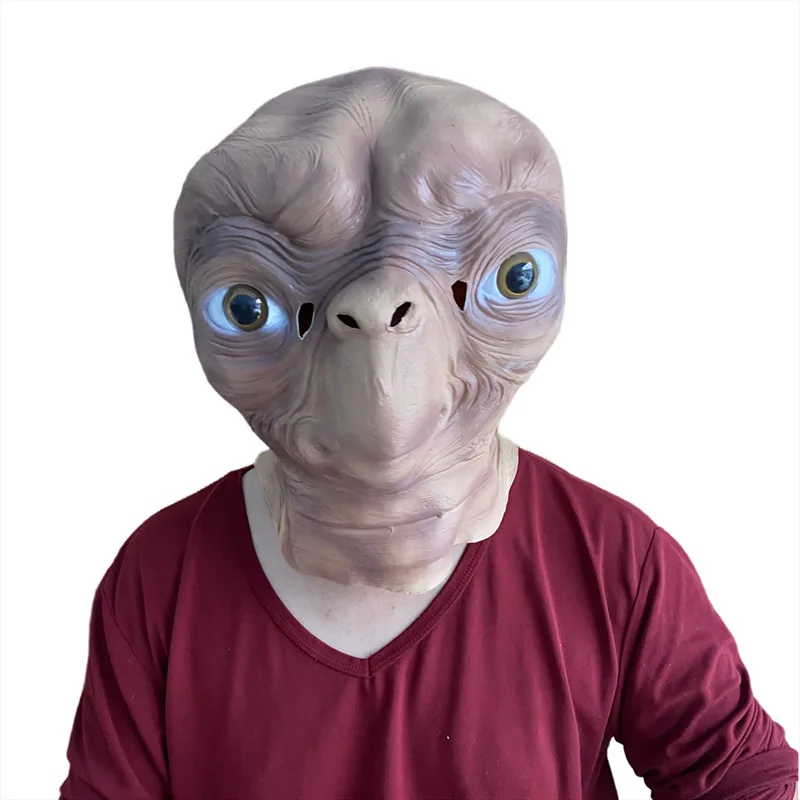 Realistic ET Alien Latex Mask Halloween Carnival Party Movie E.T. the Extra-Terrestrial Cosplay Creepy E.T. Alien Full Head Mask