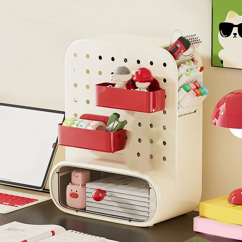 

Plastic Hole Board Storage Box Large Capacity Vertical Drawer Type Storage Box Simple Stationery Storage Rack Workplace