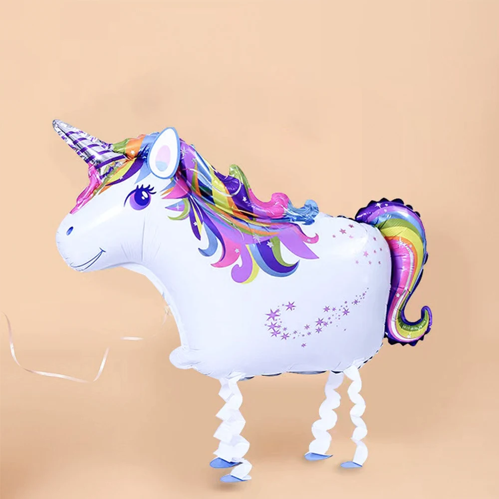 Walking Unicorn Foil Balloons, Standing Rainbow Pony Aluminum Balloon, Dream Theme Birthday Party Fairy Tale, Gifts