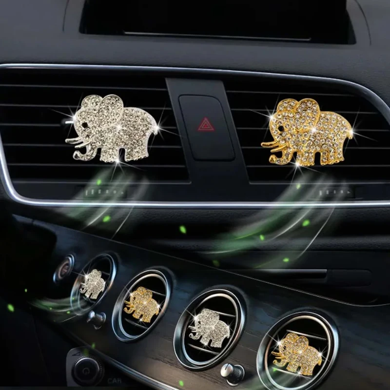 Diamond-encrusted Elephant Air Vent Fragrance Clip Metal Construction Creative Cartoon Ornament Automotive Interior Accessory