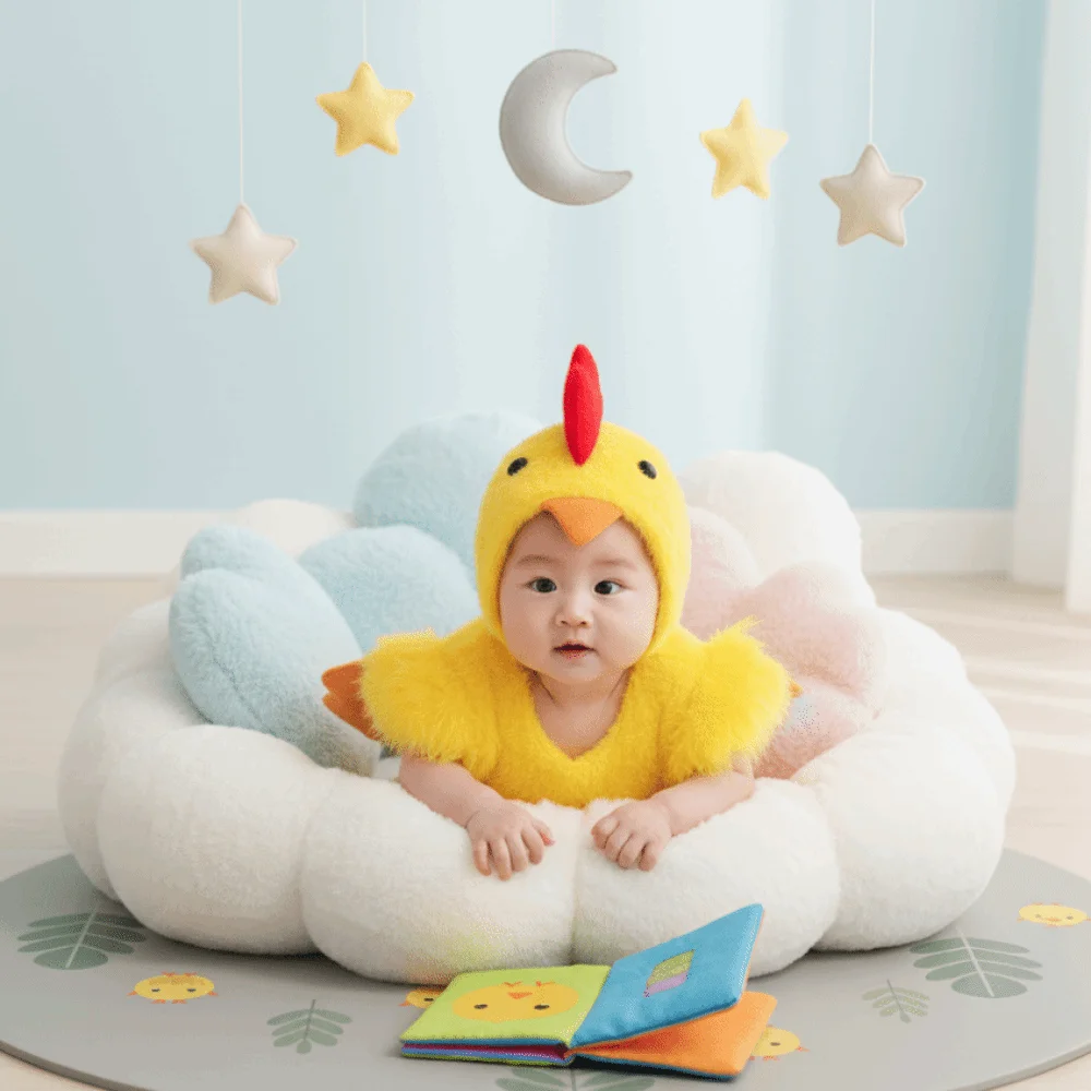 Creative Chicken Baby Photography Suit Furry Romper Cute Design Infant Studioshoot Outfits Unisex Animals Bodysuit Hat Set