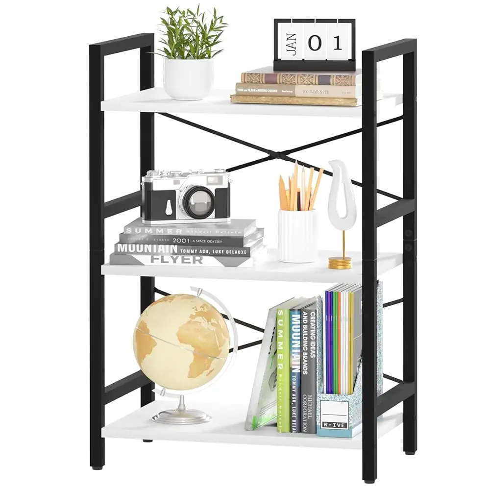 

Bookshelf Small Book Shelf, Solid Industrial 3 Tier Shelf Bookcase, Short Book Case For Bedroom, Living Room, Office Home,