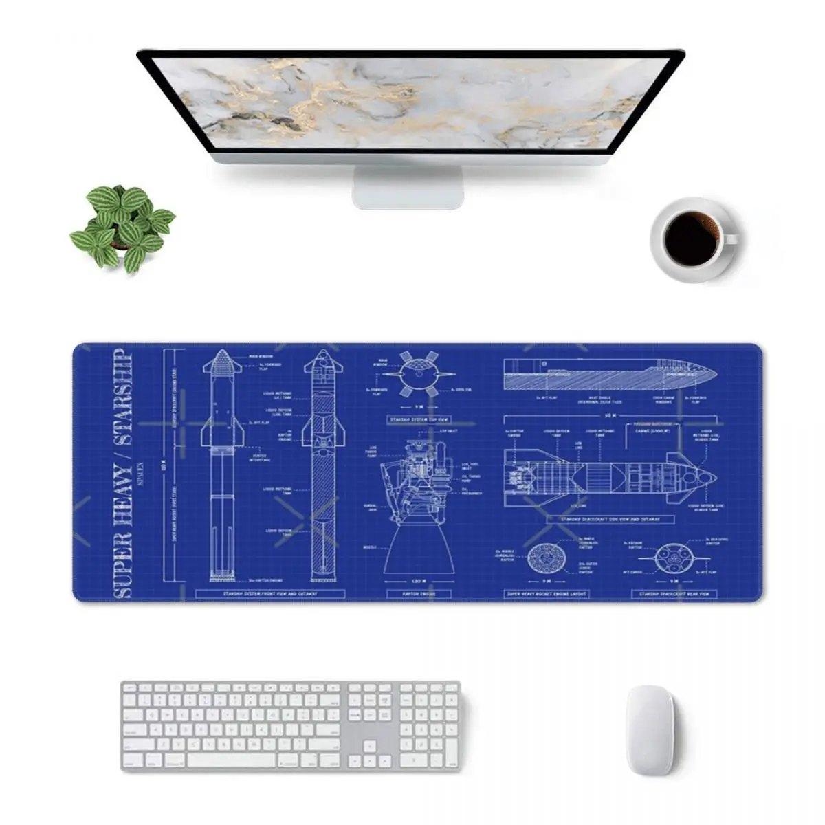 SpaceX Super Heavy Starship (Vertical Blueprint) Rubber Keyboard Pads
