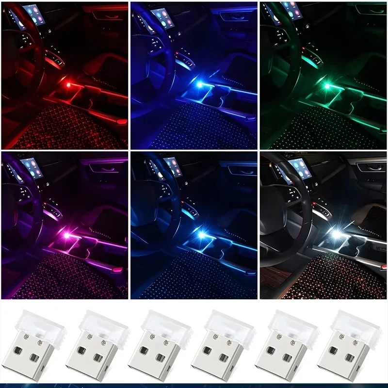 3-6pcs Mini USB Car Light Universal Portable USB Atmosphere Light DC 5V USB LED Car Interior Light kit for Laptop Home Office