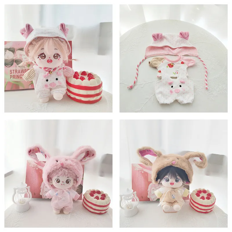 Christmas Gift 20CM Cartoon Cotton Doll Clothes Polka Dot Piglet Strap Pants Piglet Ear Hat Set Dress up Accessories Gift