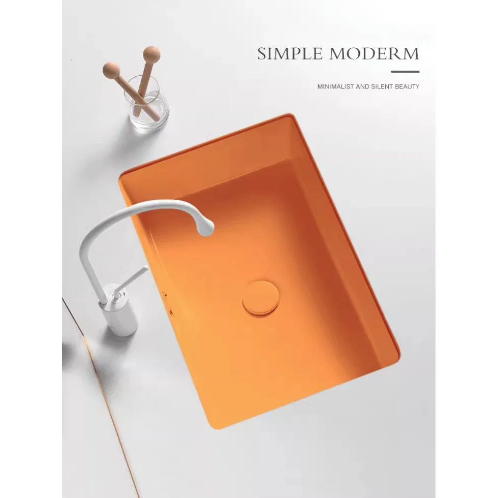Orange flat bottom square under the counter basin Embedded wash basin Single basin Color ceramic household washbasin Balcony