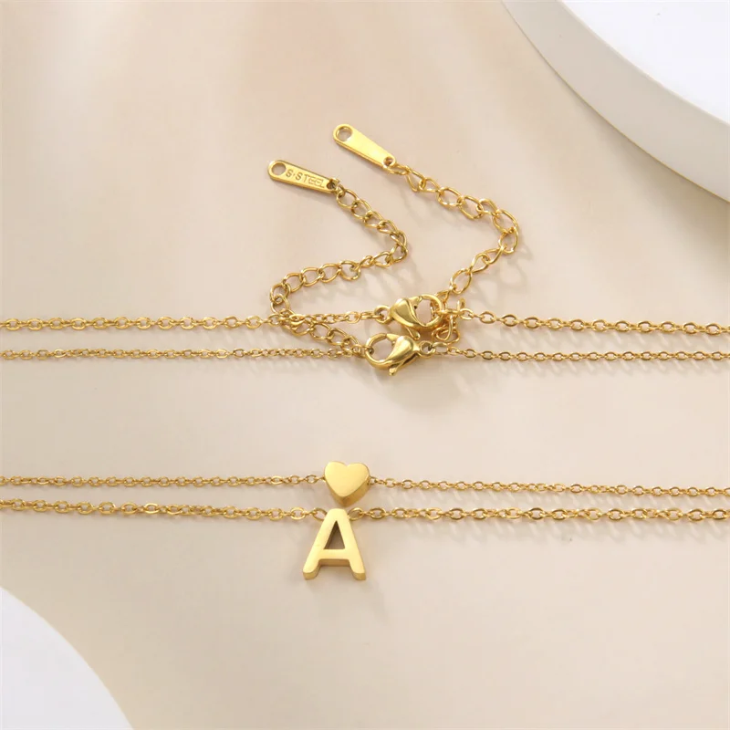 Mode Tiny Herz Initial Halskette Gold Silber Farbe Multilayer Brief Choker Halskette Für Frauen Charme Anhänger Schmuck Geschenk – Detail 10