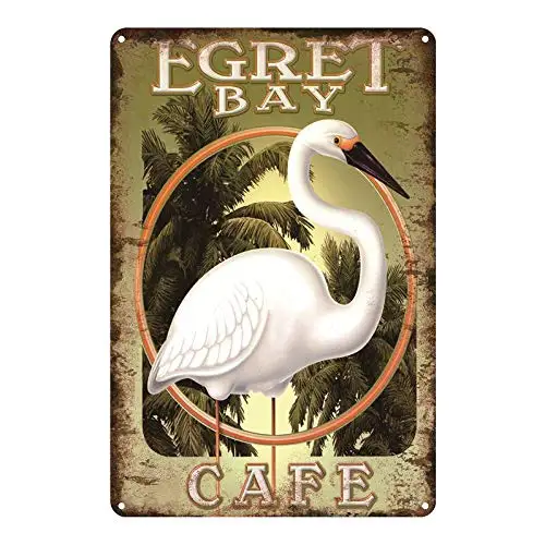 Retro Vintage Metal Sign Tin Sign Egret Bar Cafe Home Bar Club Pub Garden Wall Decor Signs 12X8Inch