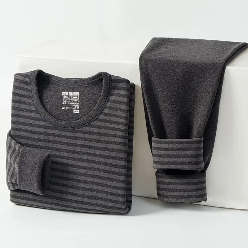 

Men's Thermal Underwear German Velvet Striped Warm Ginger Heating Velvet Thickened Dad Antibacterial Cold-proof Long Johns Set