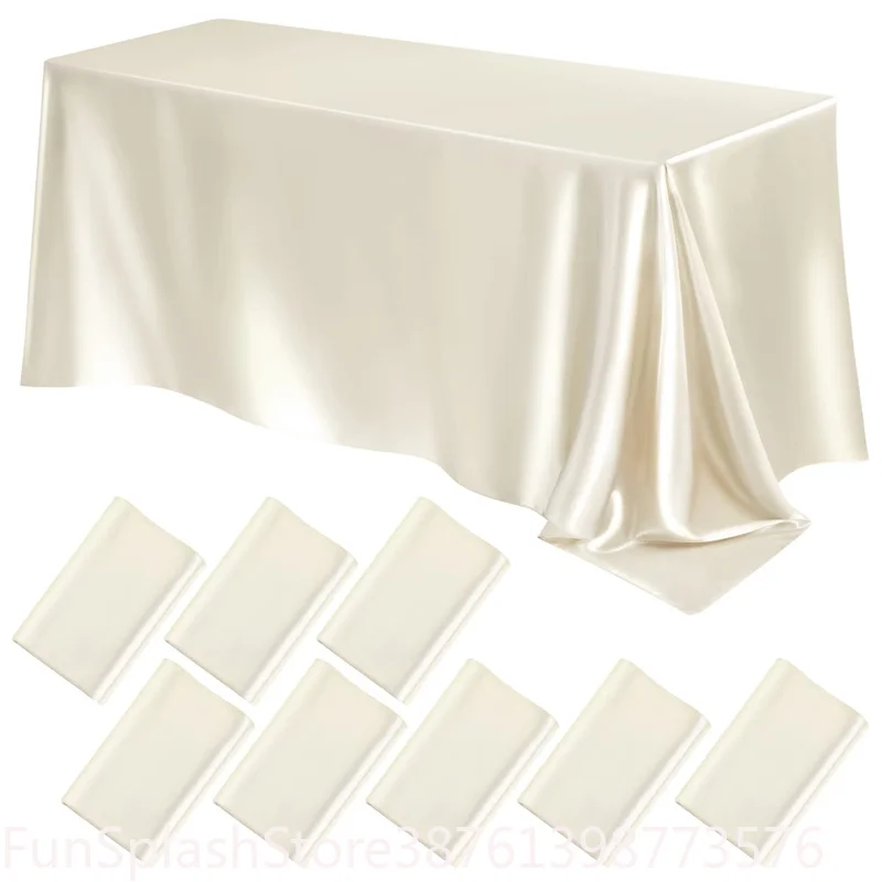 Rectangle Satin Tablecloth Bright Smooth Silk Like Large Table Cover For Wedding Anniversary Dining Party High End Table Decor
