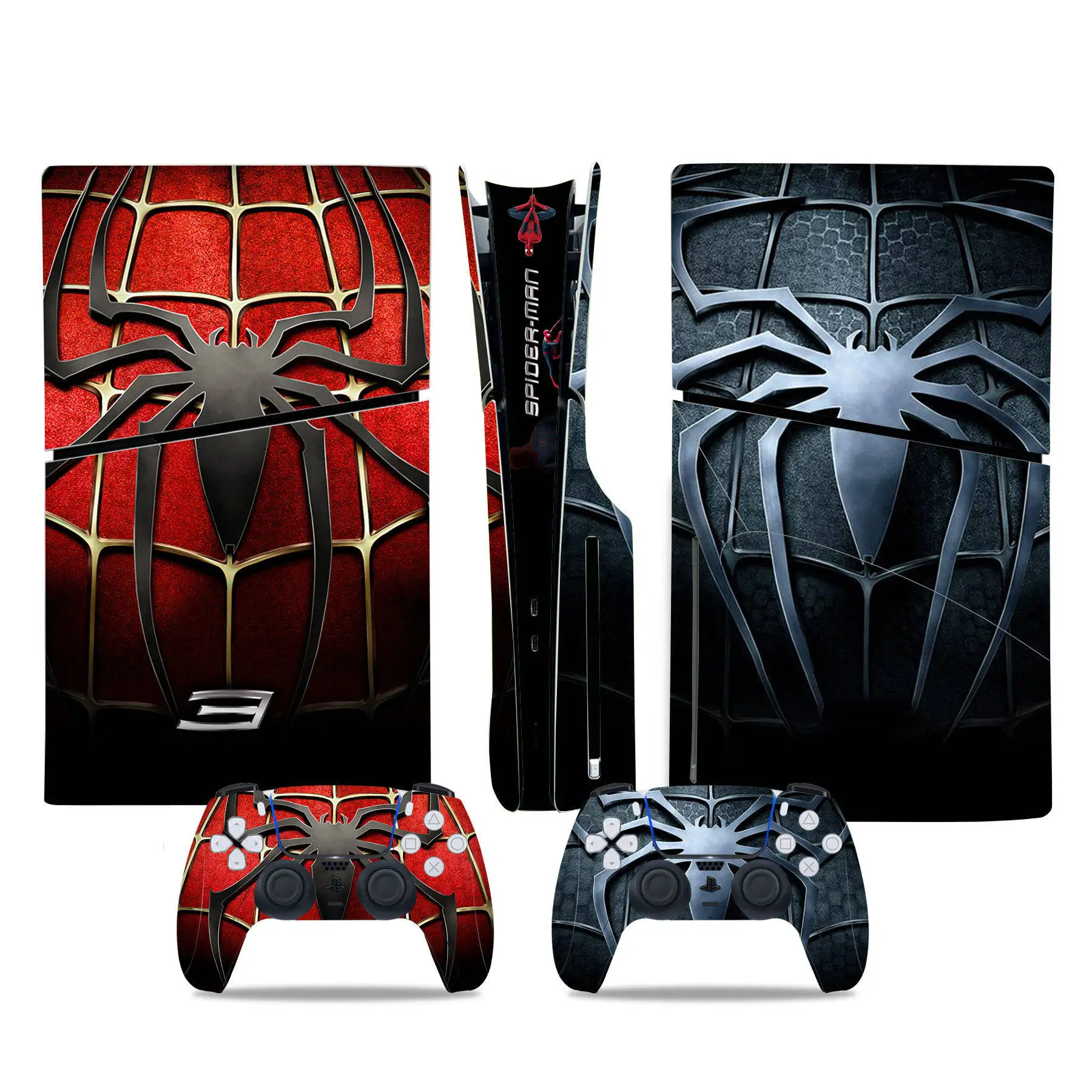 Marvel Spiderman Skin Sticker Decal Cover for PS5 Slim Playstation 5 Slim Disc Console Controllers Anti-Scratch Cover Protective