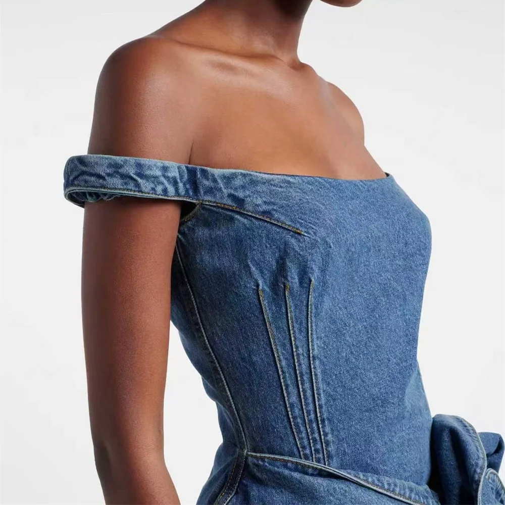 Summer 2026 Women's Denim Dress – Pure Cotton, Appliqué, Corset-Style, Off-Shoulder/Strapless, Y2K-Inspired Party Dress bra - view 3