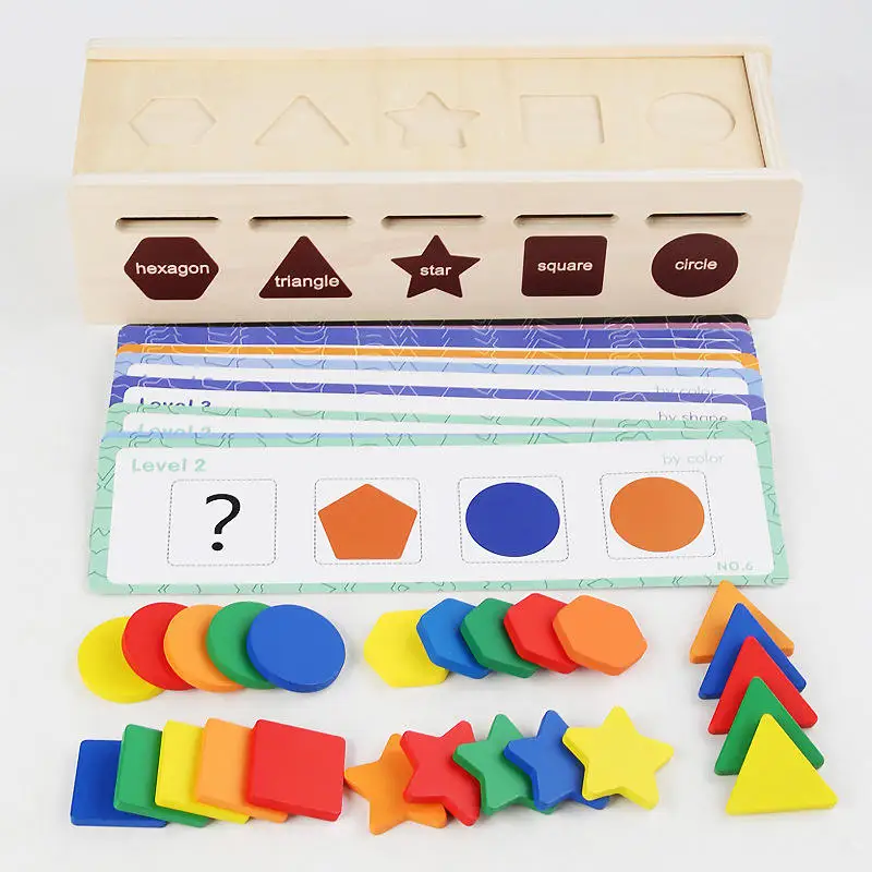 Wooden Montessori Toys Children's Cognitive Shape Color Matching Toys Early Educational Wooden Sorting Box Kids Gift Toys