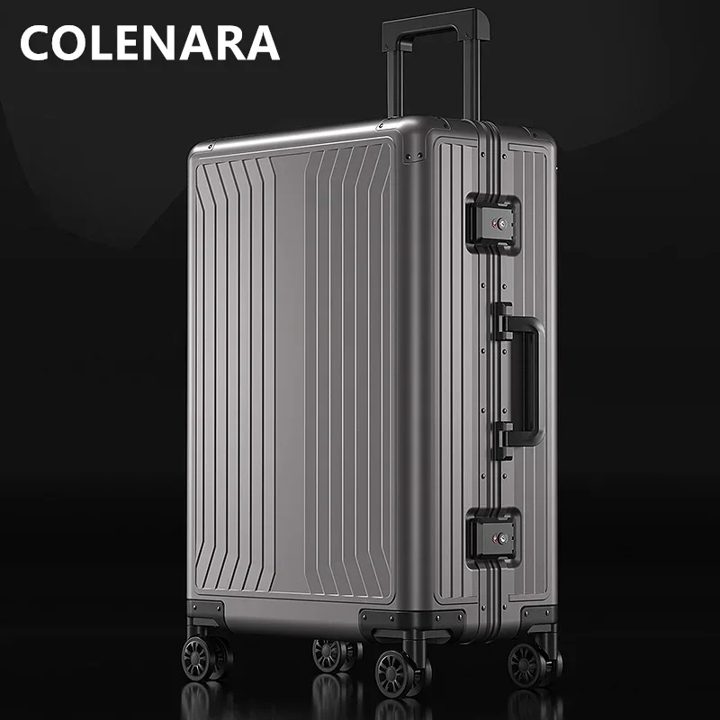 COLENARA Gepäck, großer Business-Trolley, 20 Zoll, komplett aus Aluminium, Magnesiumlegierung, Boardingbox, 61 cm, 28 Zoll Koffer