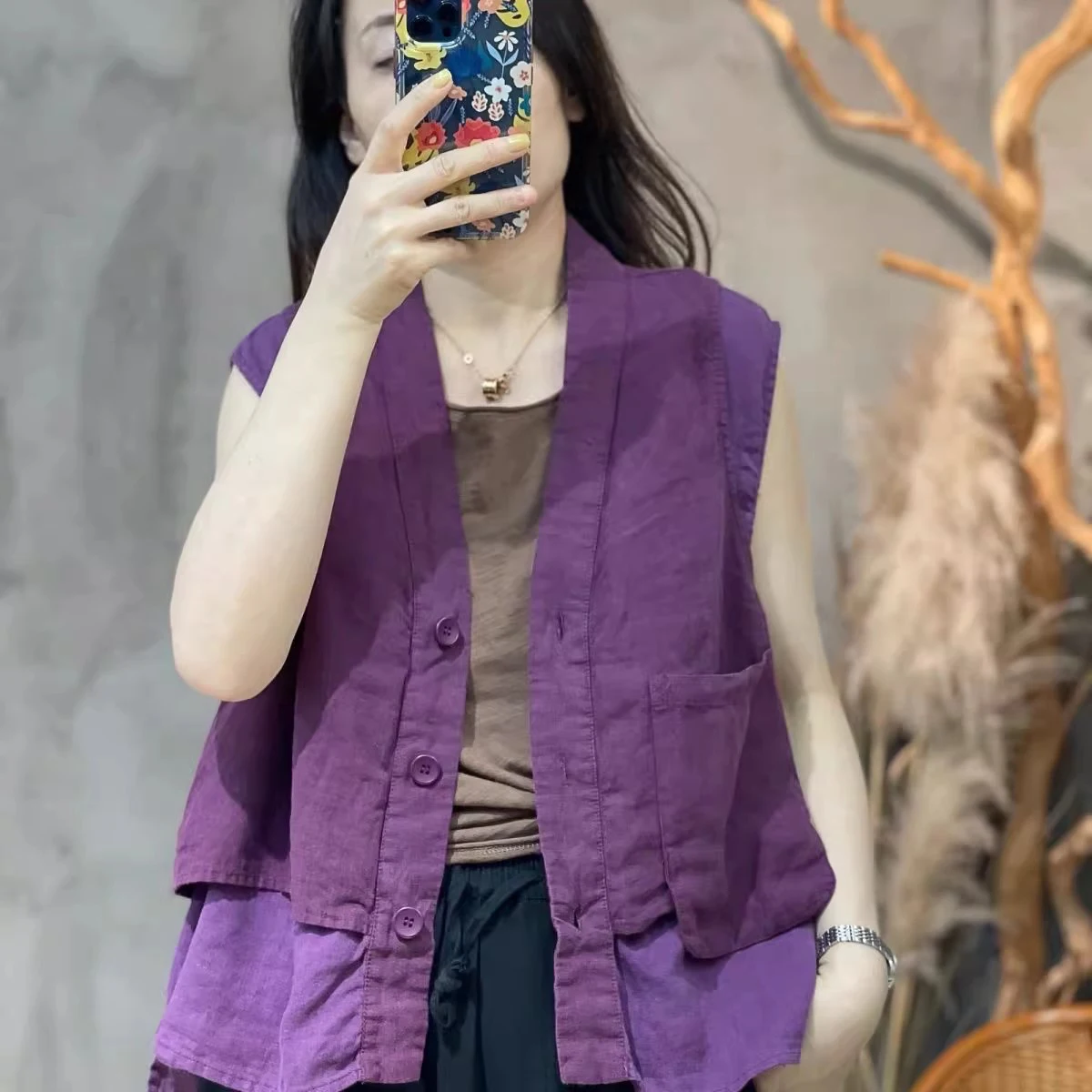 Abbigliamento da lavoro in lino di colore puro V-Ne casual di inizio autunno Jaet plus Size Gilet da donna con design Faion Top Abbigliamento a strati