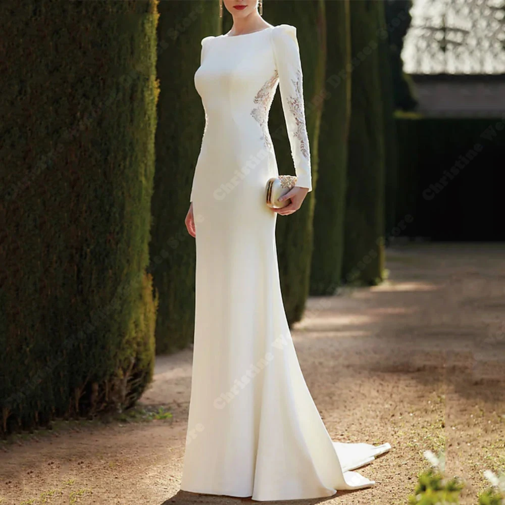 Minimalist ische Rundhals Frauen Brautkleider sexy rücken freie Meerjungfrau Brautkleider elegante Wisch länge Prinzessin Vestido de Novias