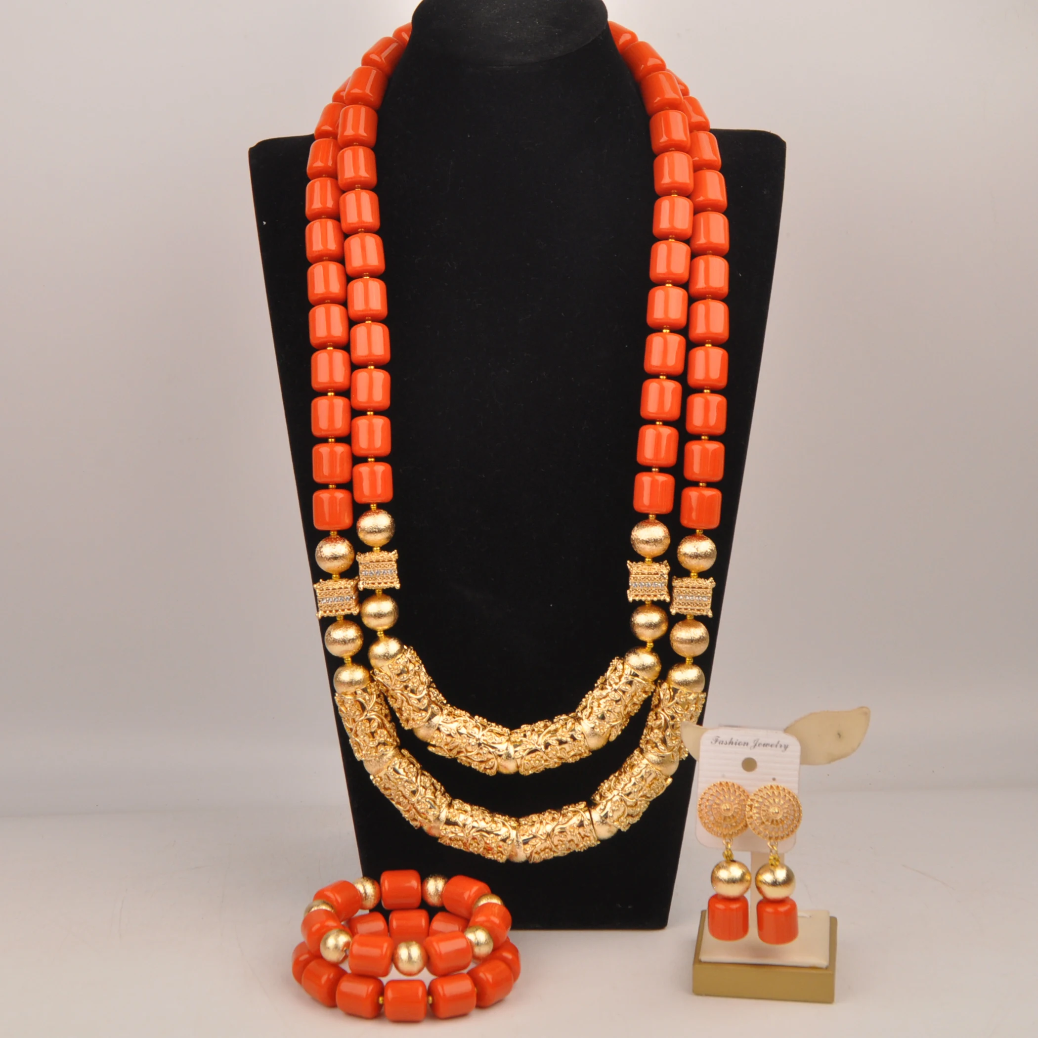 

Orange Artificial Coral Beaded Necklace, African Jewelry Sets