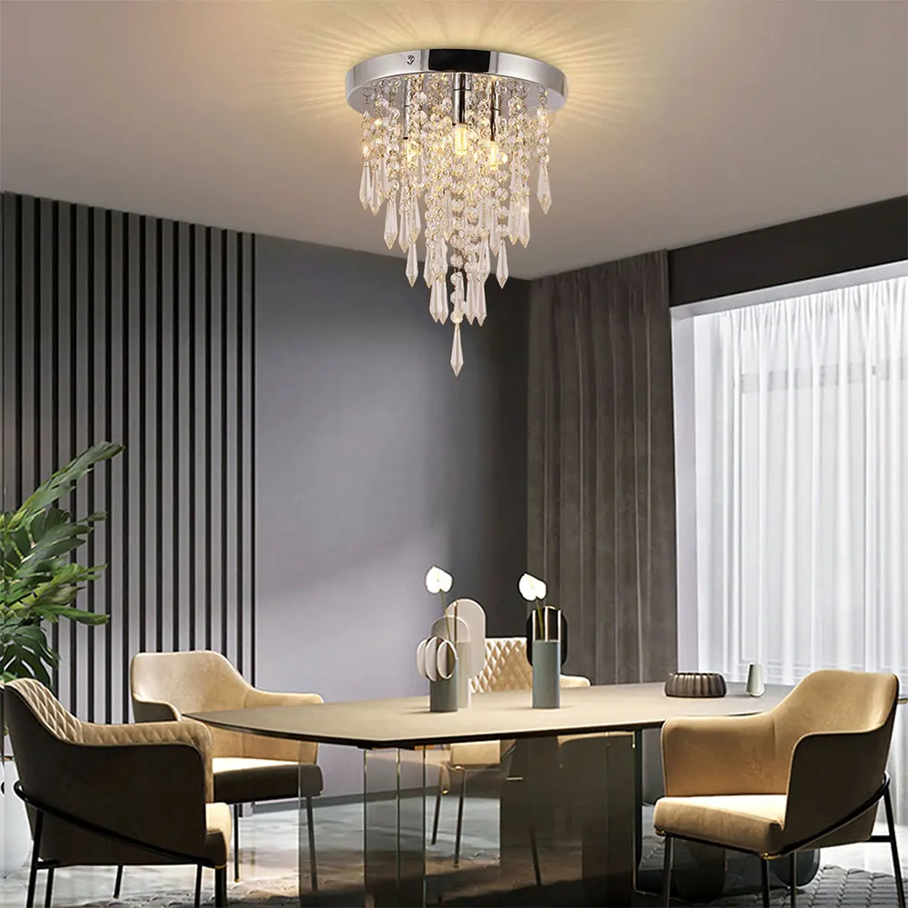 

110V Crystal Chandelier 25CM Acrylic Ceiling Lamp Transparent K9 Crystal 3pcs G9 Bulbs（bulbs not included）