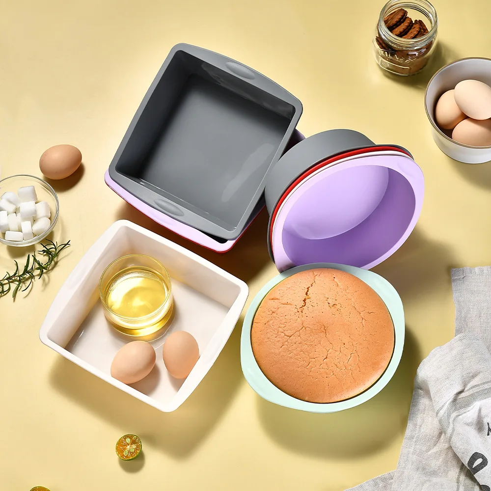 مجموعة قوالب خبز قابلة لإعادة الاستخدام، مقالي كعك متعددة الأشكال (دائرية + مربعة) غير لاصقة، أدوات خبز متينة لاحتياجات خبز المطبخ المنزلي #1