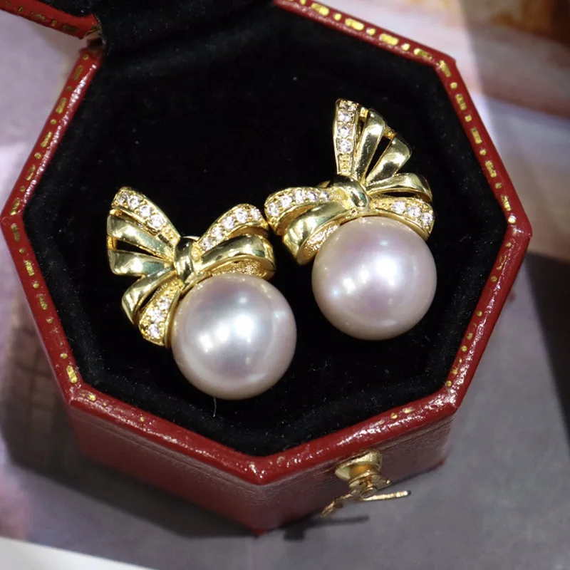 

Серьги-гвоздики с пресноводным жемчугом в форме банта, 10-11 мм, круглые, доступная роскошь, модный стиль Instagram