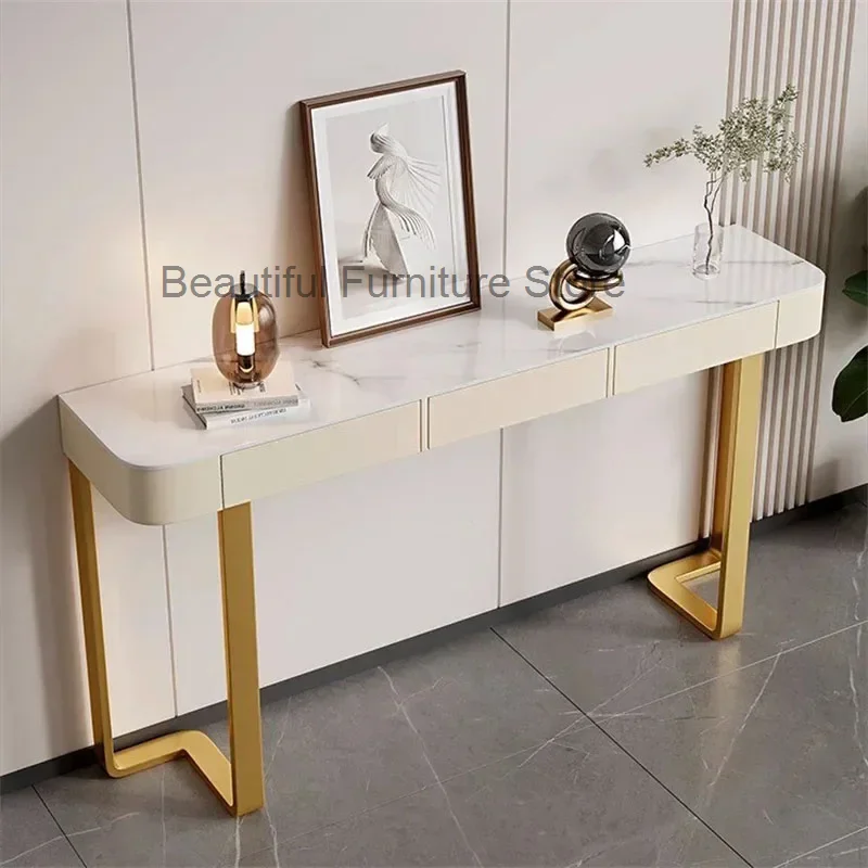 Italian Slate Console Tables Hallway Light Luxury Entrance Console Cabinets for Living Room Furniture Entryway Table with Drawer