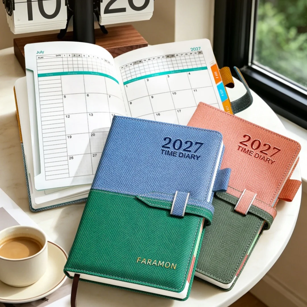 Daily Monthly 2027 Planners A5 Size English Inner Pages Thicken Schedule Notebooks Two Color Splicing Time Management Notepad