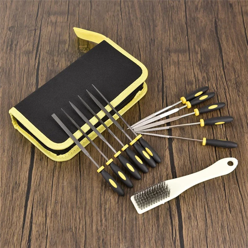 【Popular】13PCS Needle Files Set,6 Diamond Files & 6 Steel File Sets And Cleaning Brush & Case With Handle