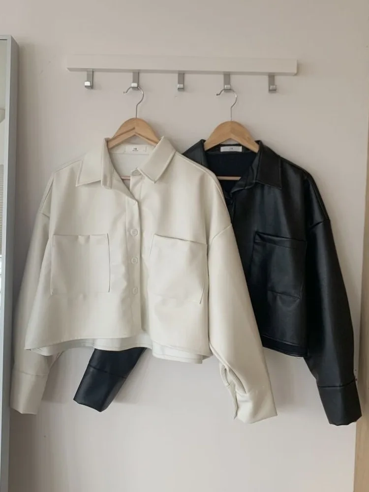 Spring Faion Simple Elegance Single Button ort Dames irt Vintage Casual leren jas Rechte buis Sle Long...