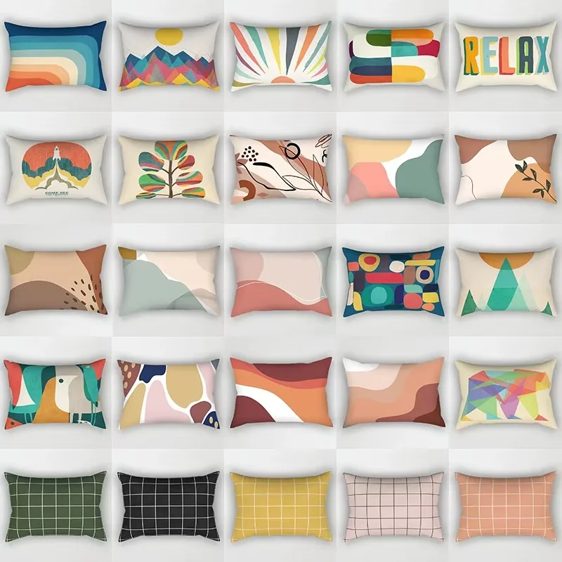 Rainbow Geometric Pattern Plant Print Decorative Pillowcase Bedroom Living Room Office Cushion Home Decor Rectangular Pillowcase