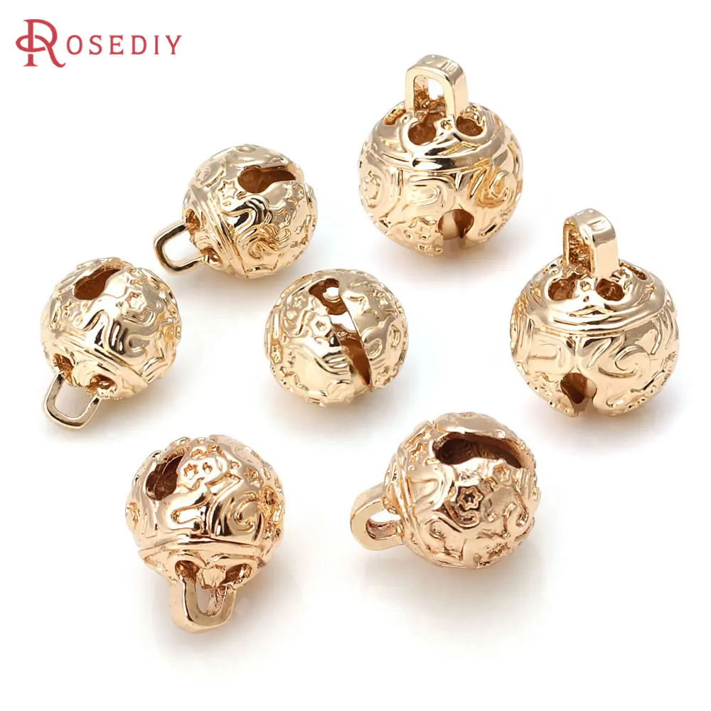 

6PCS 8MM 10MM 12MM High Quality 18K Gold Color Brass Carving Bell Beads Charms High Quality Diy Jewelry Making Accessories