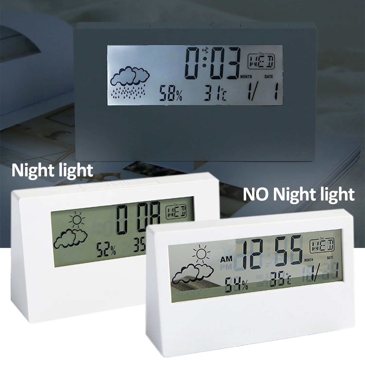 Multifunction Thermometer Thermo-Hygrometer with LED Temperature Humidity Meter Electronic Alarm Clock Weather Station for Home