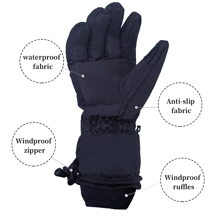 ถุงมือทำงานแบบมีฮีตเตอร์ USB กันลม ถุงมืออุ่นมือสำหรับฤดูหนาว ถุงมือสกีอุ่น พร้อมกล่องแบตเตอรี่