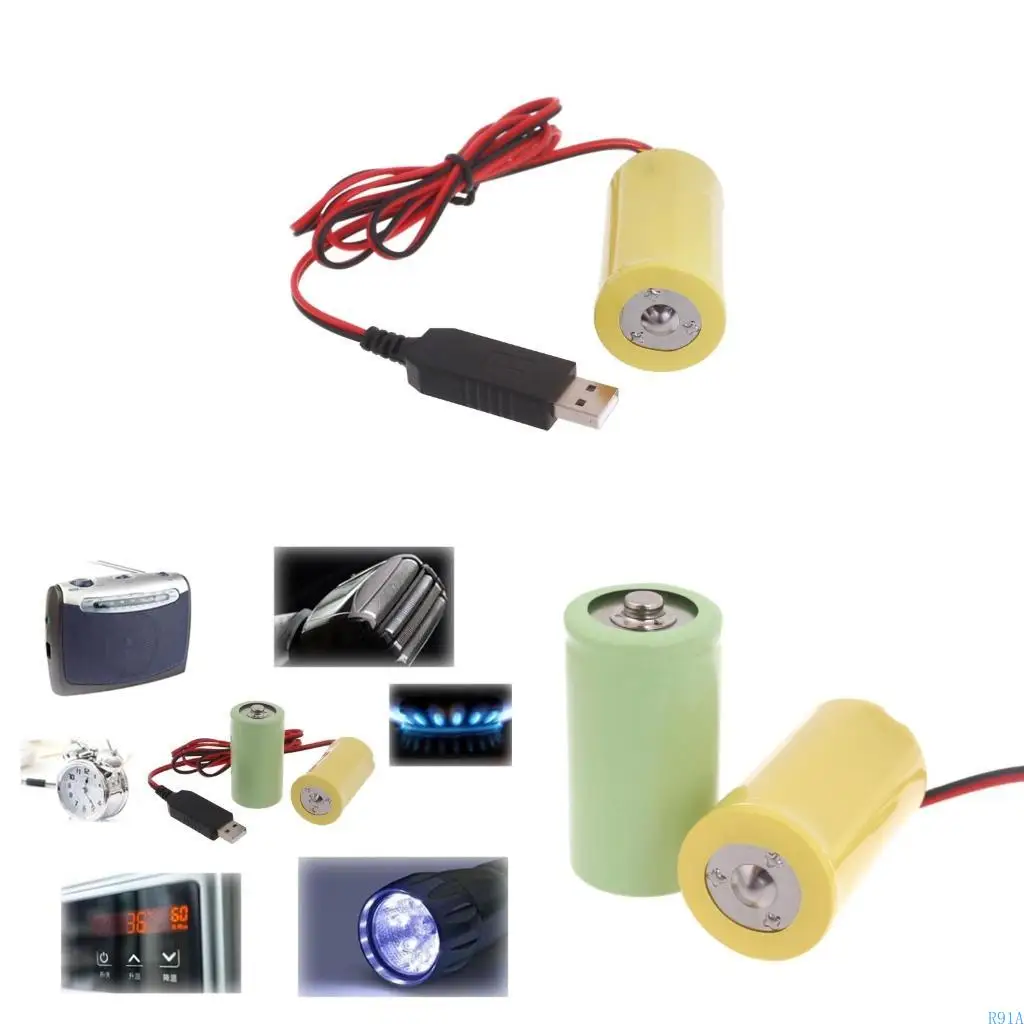 R91A Universal LR20 D Eliminadores batería USB Cable alimentado por USB Reemplace 2 piezas 1.5V D