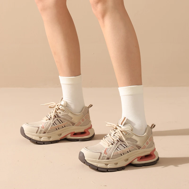 BEAUTODAY Casual Sneakers Women Air Mesh Sick Sole Round Toe Lace-up Mixed Colors 2024 Spring Ladies Shoes Handmade 29A02