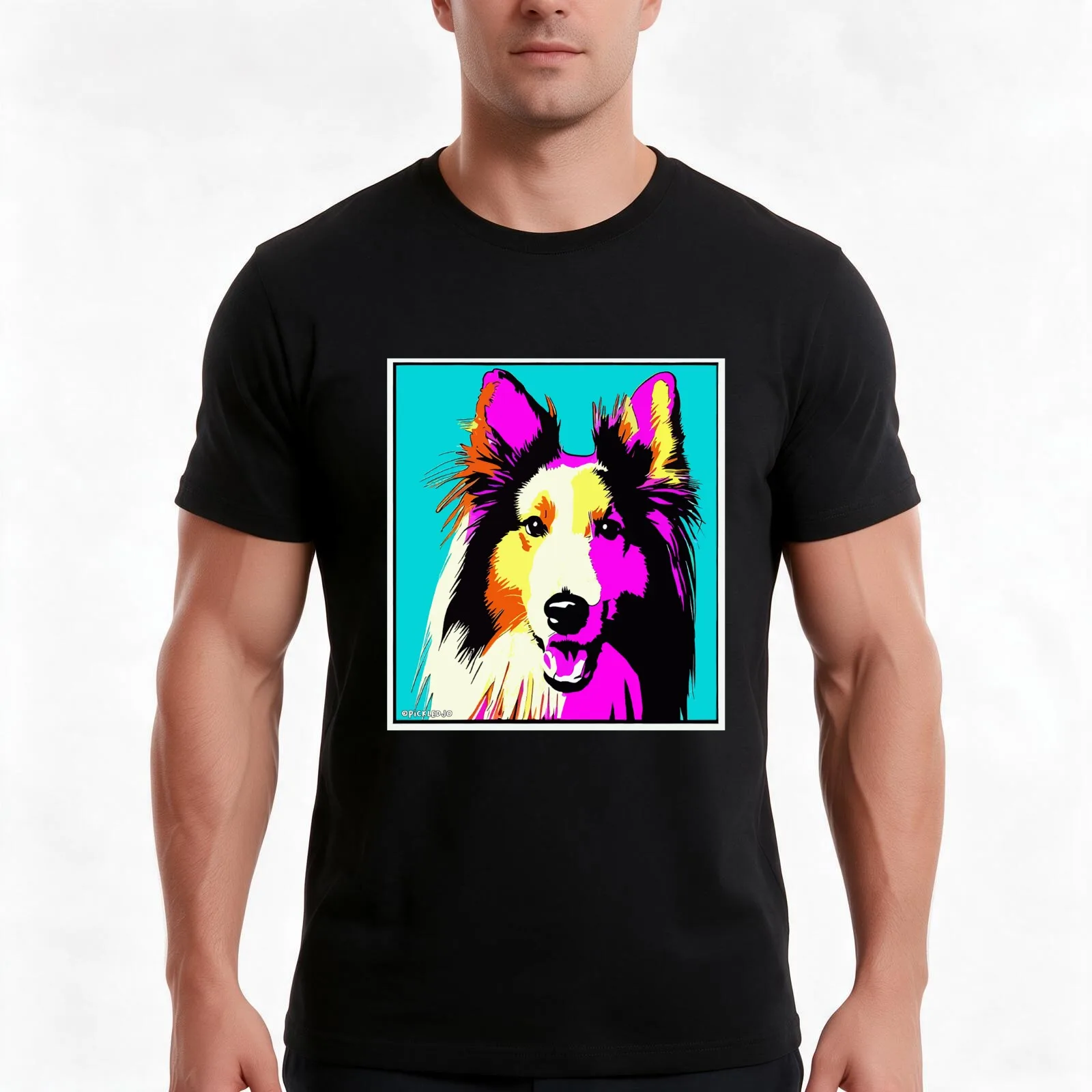 Happy Collie Pop Art T-Shirt, Summer Casual Cotton Tee, Oversized Streetwear Tops, Vintage Graphic Print, Loose Fit Short Sleeve