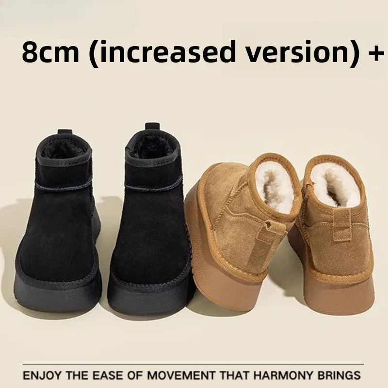 Sheepskin and fur integrated inner height-increasing snow boots women's non-slip waterproof piled thickened warm short boots