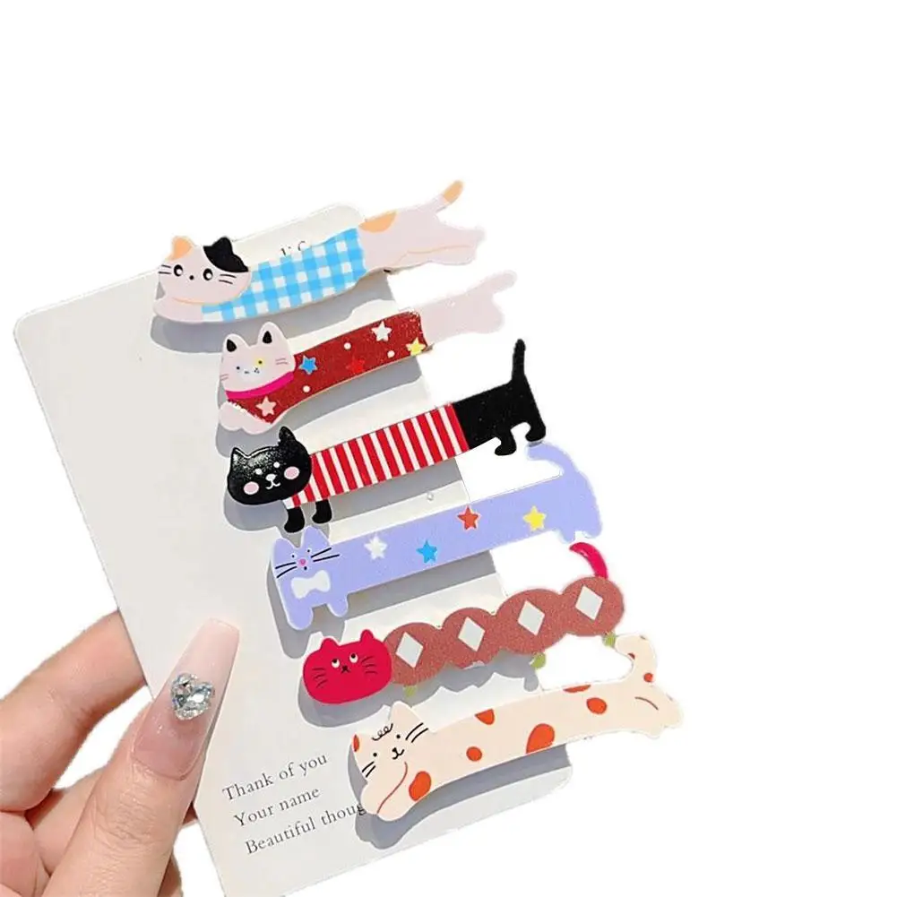 

6PCS Cute Long Cat Duckbill Clips Hairpin Side Pins Sweet Girlish Bang Clips New Versatile Cartoon Hair Accessories For Women