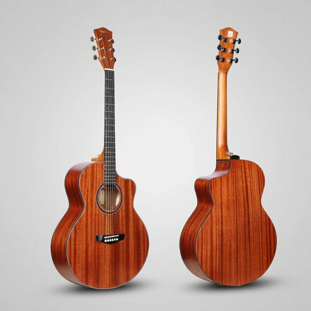 Acoustic Guitar 6 String Cutaway Glossy Brown Body With Chrome Tuners White Bridge Pins Slim Neck High Quality New Hot Sale