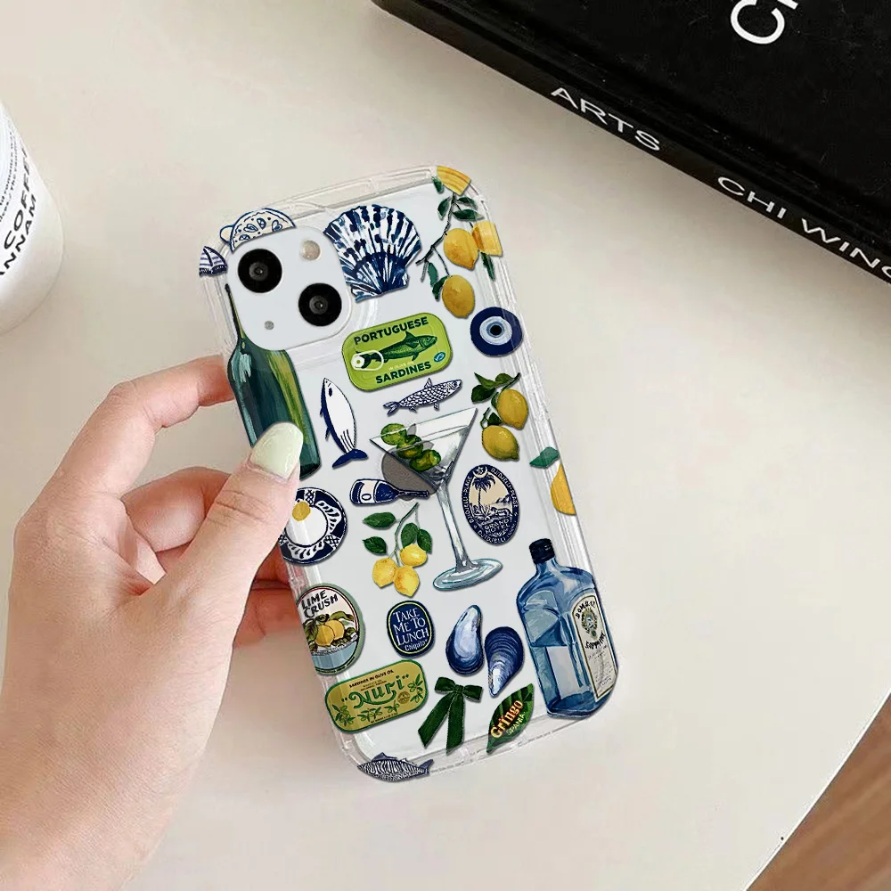 Seaside Scenery Wine Lemon Pattern Printed Phone Case for Samsung Galaxy A55 A35 A54 A34 A24 A14 A13 A73 A53 A33 A23 4G 5G Cover