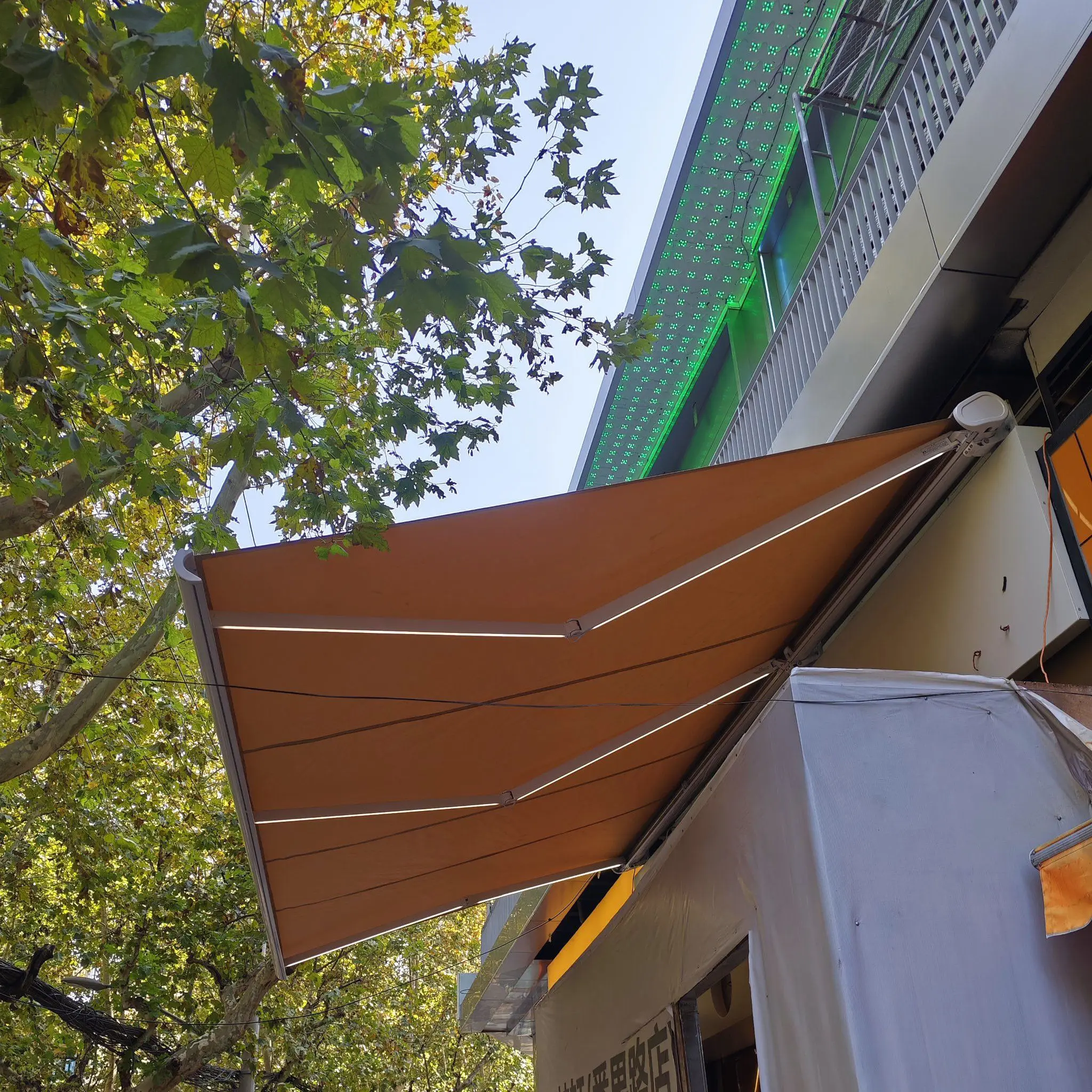 

Custom Made Panoramic Outdoor Leisure Sunshade with Extendable Folding Arms Coffee Shop Canopy Waterproof Acrylic Canopy