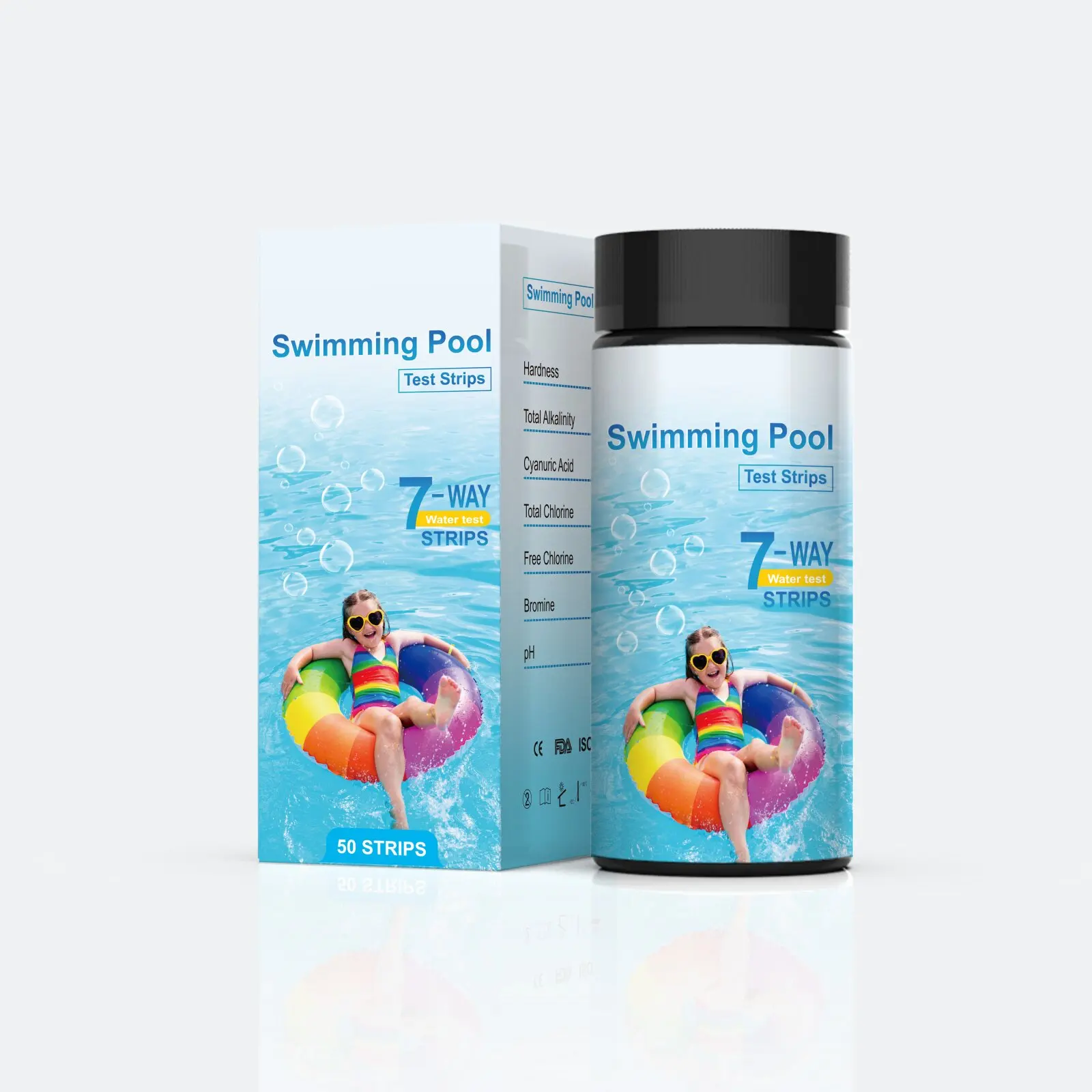 

Water test strips for pool with 7 parameters testing Hardness, ph, Alkalinity