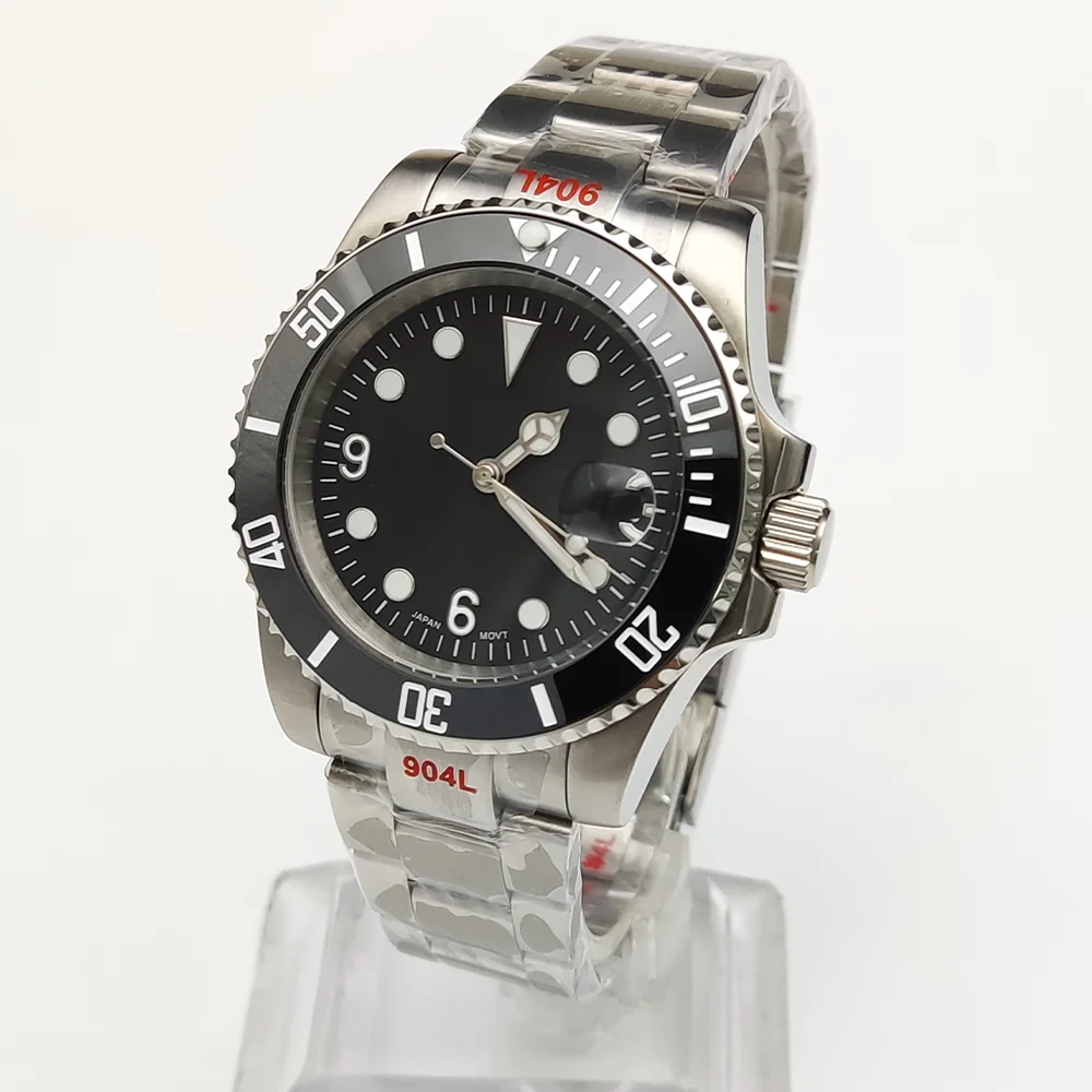 Relógio mecânico NH35 para homem, aço inoxidável, impermeável, corda automática, calendário, luminoso, 40 mm