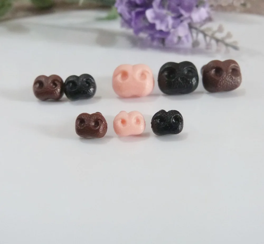 30pcs/lot 6x8mm/8x10mm/10x12mm smooth stem plastic toy nose animal nose no washer for diy doll findings--black/brown/flesh color